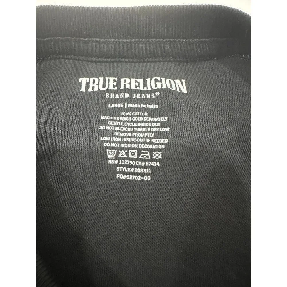 True Religion Brand Jeans Men’s Large Black Gold Logo Graphic T-Shirt Cotton